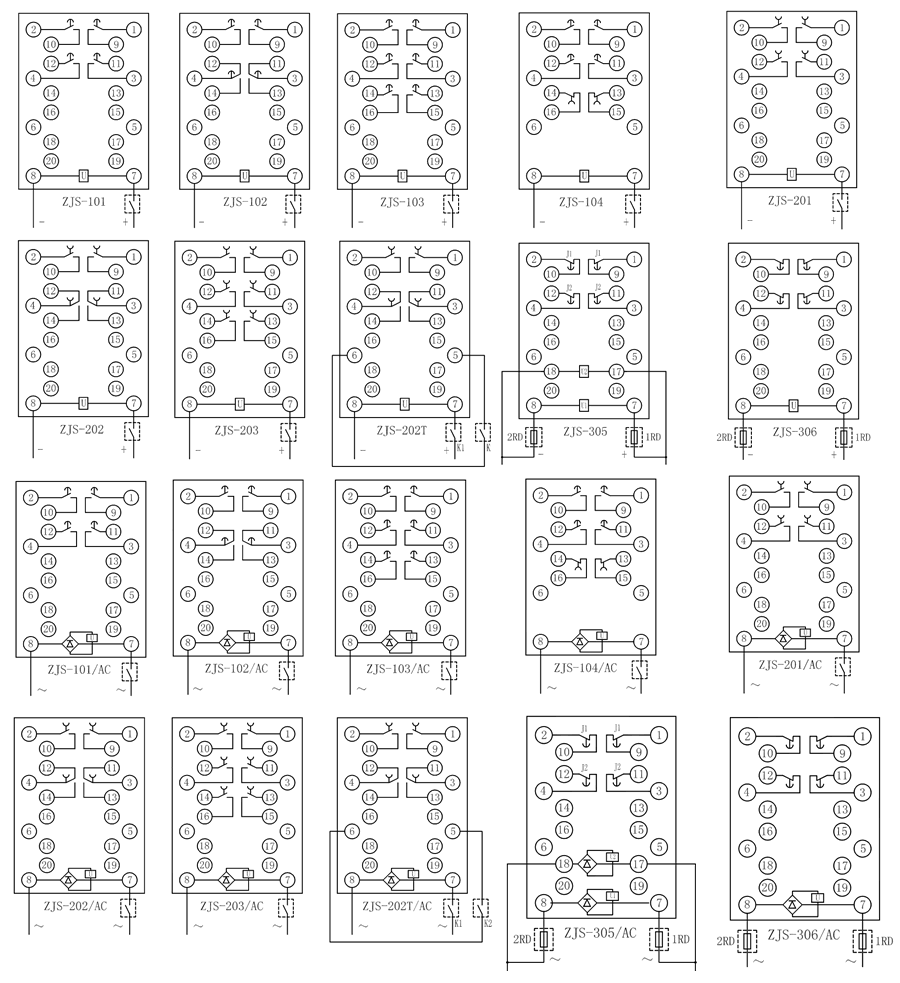 ZJS-204/AC延时中间继电器内部接线图